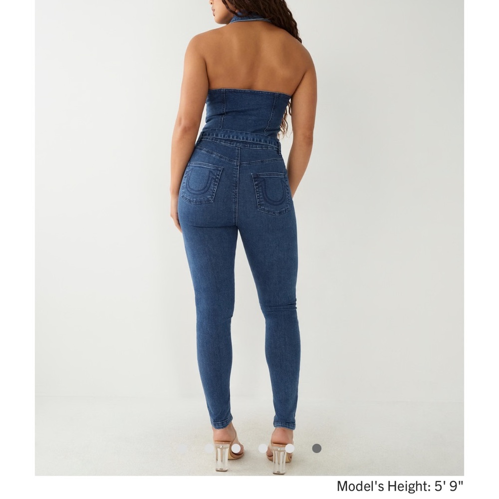 True Religion Denim Halter Jumpsuit XL BRAND NEW Zip Up Sexy Stretch NWT - Picture 3 of 8